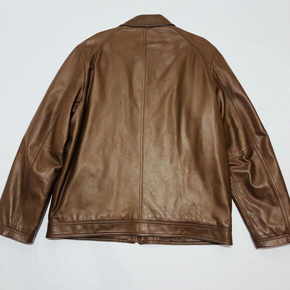 Façonnable Leather Jacket Men's Size XL Brown Quilted Lined Long Sleeve Full Zip - Picture 3 of 9